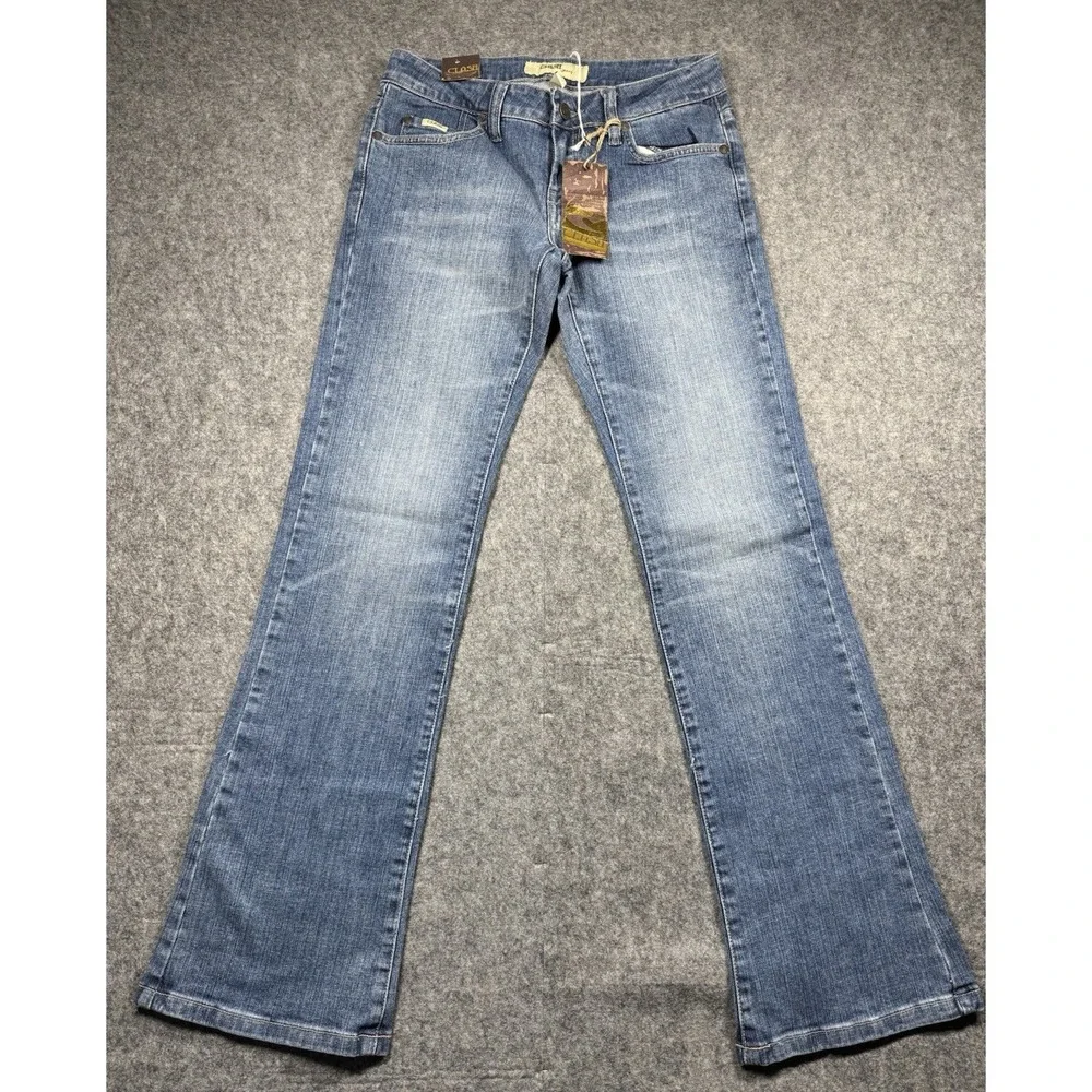 Clash Jeans womens 3 Distressed Blue Bootcut Embroidered‎ Western Boho Y2K